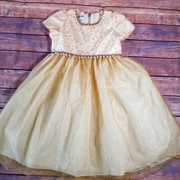Girls Graci gold brocade dress